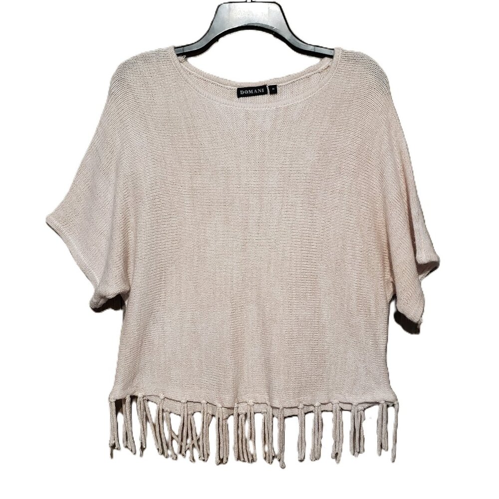 Domani M Poncho Sweater‎ Women's Pink Metallic Beige Fringe Shimmer